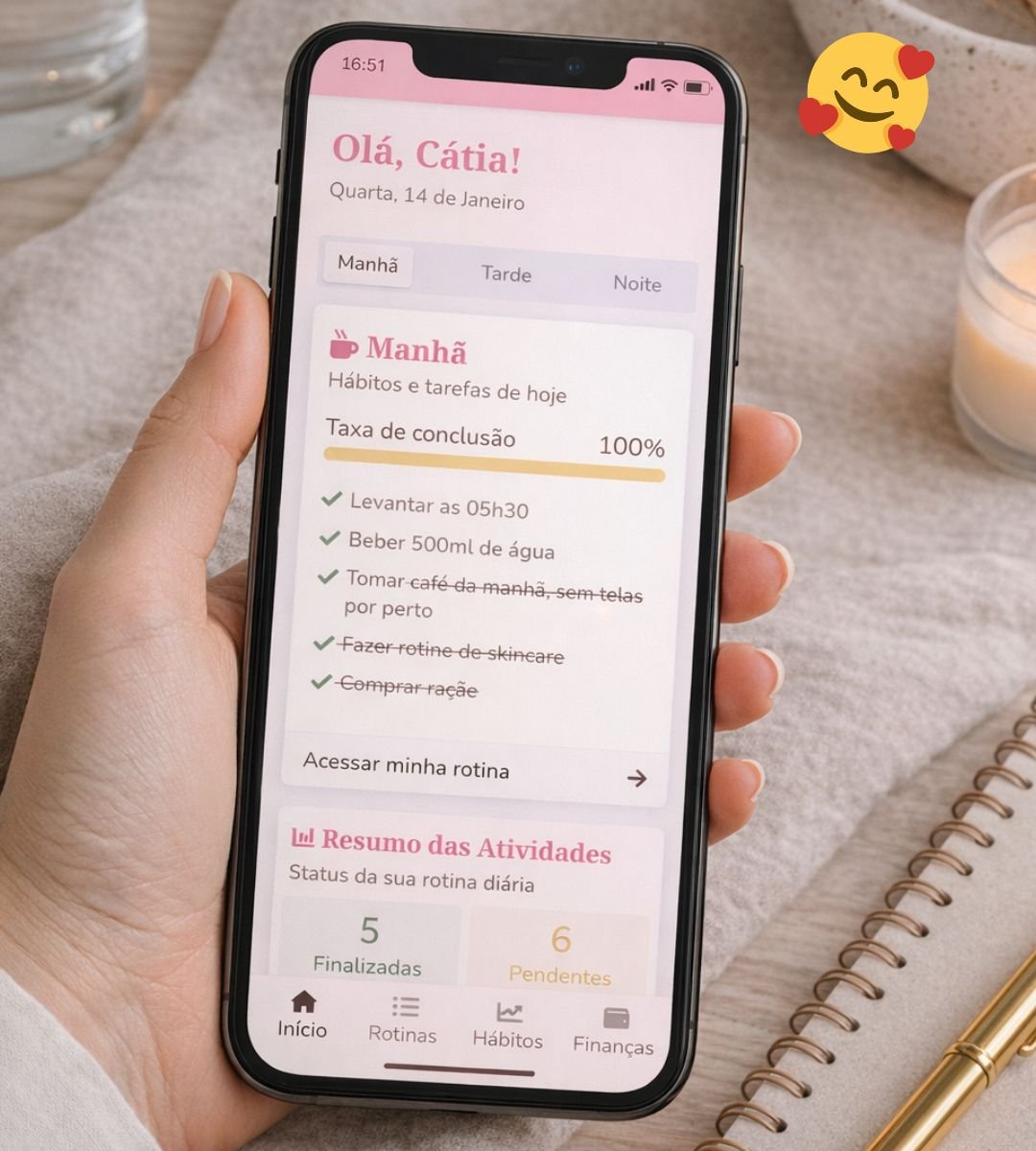 tela inicial planner digital glow up+